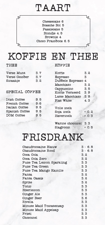 koffie, thee, taart, frisdrank
